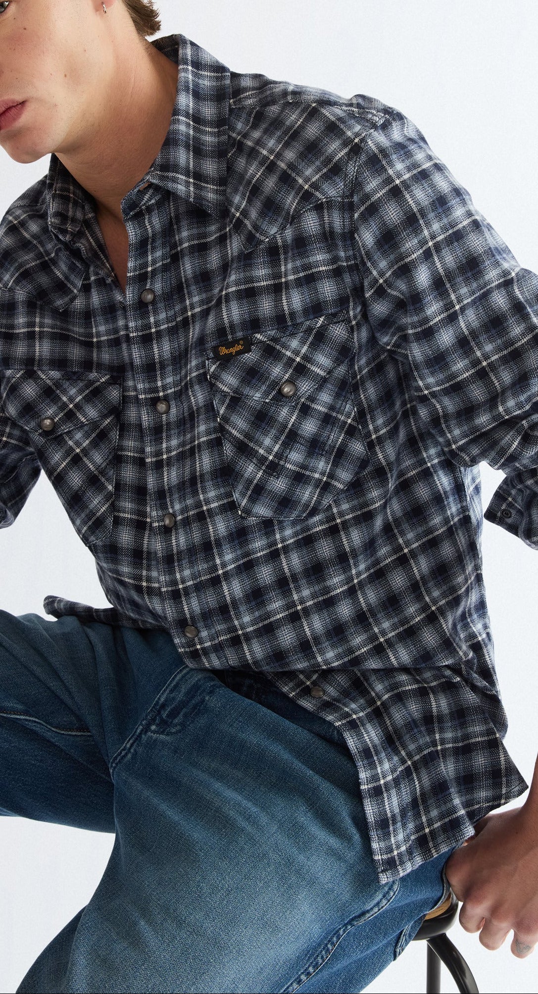 Wrangler Western Shirt, Flannel Karohemd "Deep Blue"