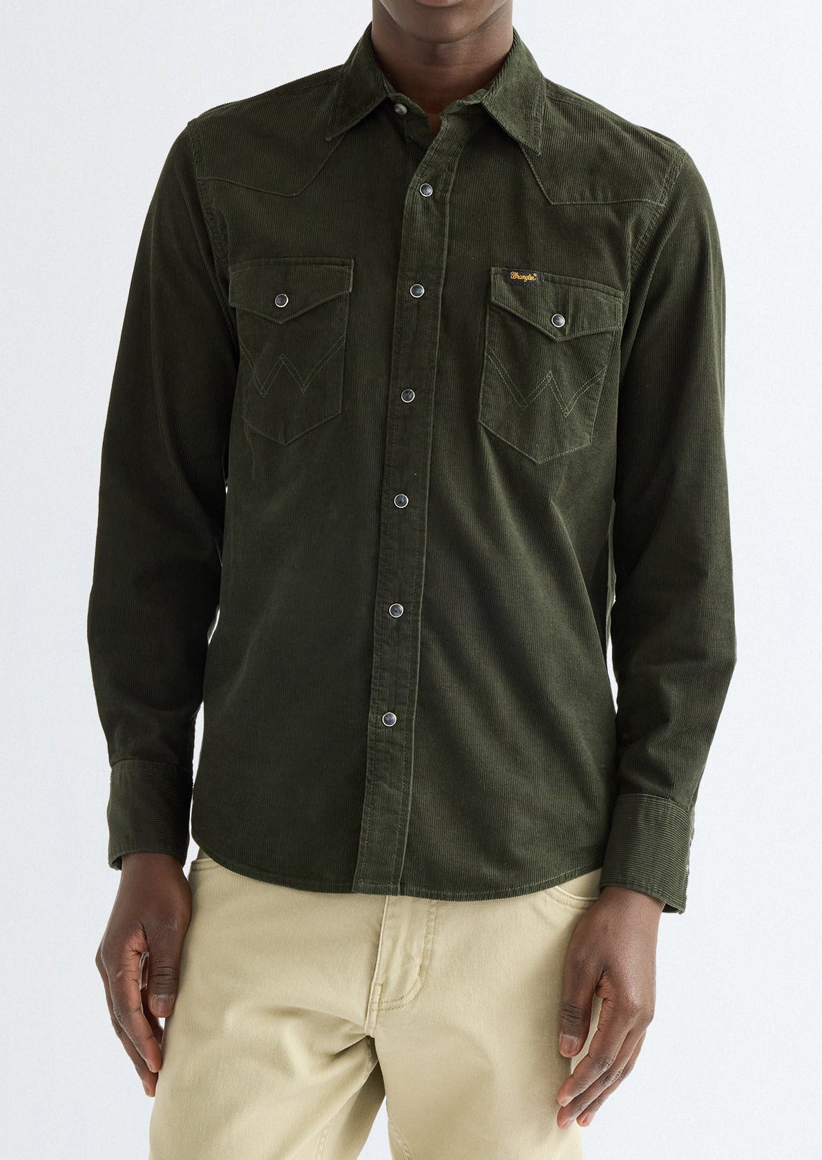 Wrangler Western Shirt, Cord Dunkelgrün