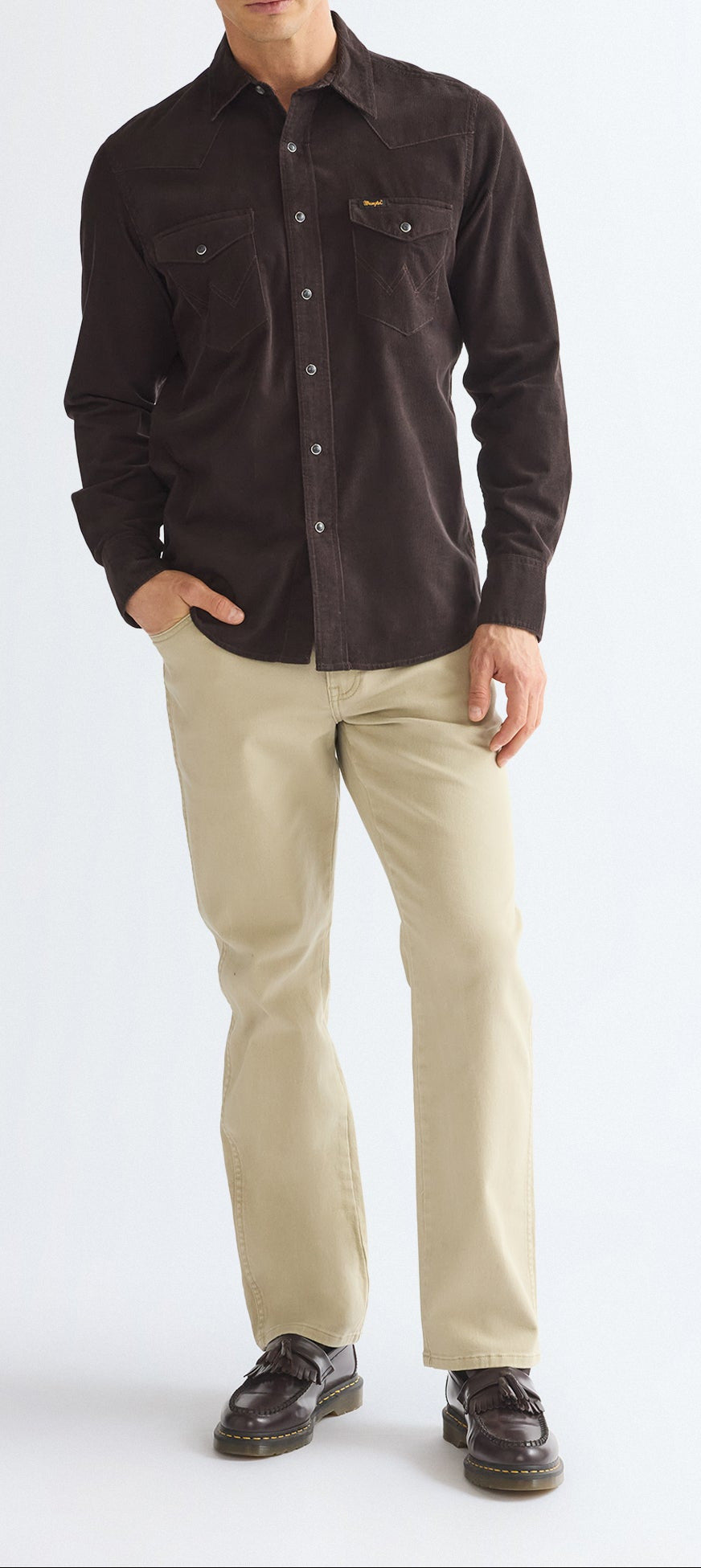 Wrangler Western Shirt, Cord Dunkelbraun "Chocolate"