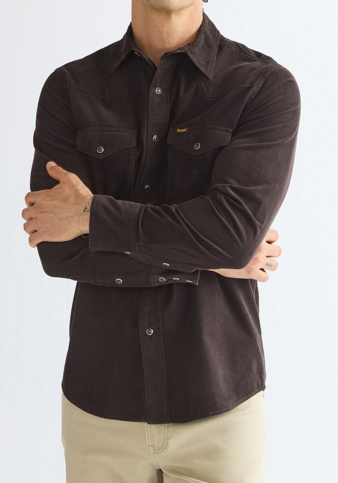 Wrangler Western Shirt, Cord Dunkelbraun "Chocolate"