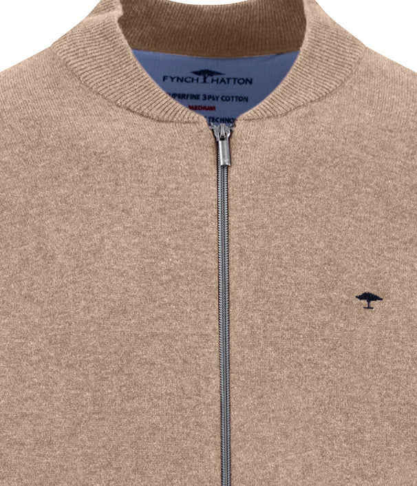Fynch Hatton Cardigan College Zip, Beige Taupe