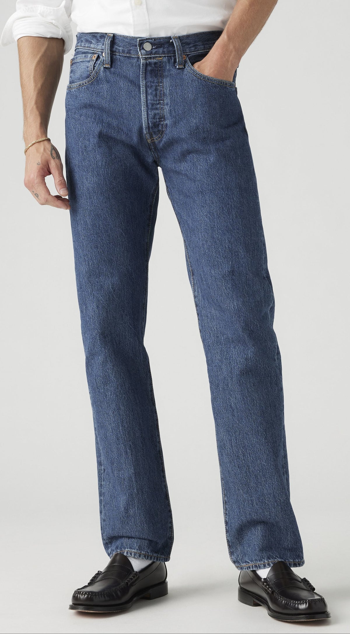 Levi's® 501® Original Jeans, Mittelblau Uni "Stonewash" 100% Baumwolle