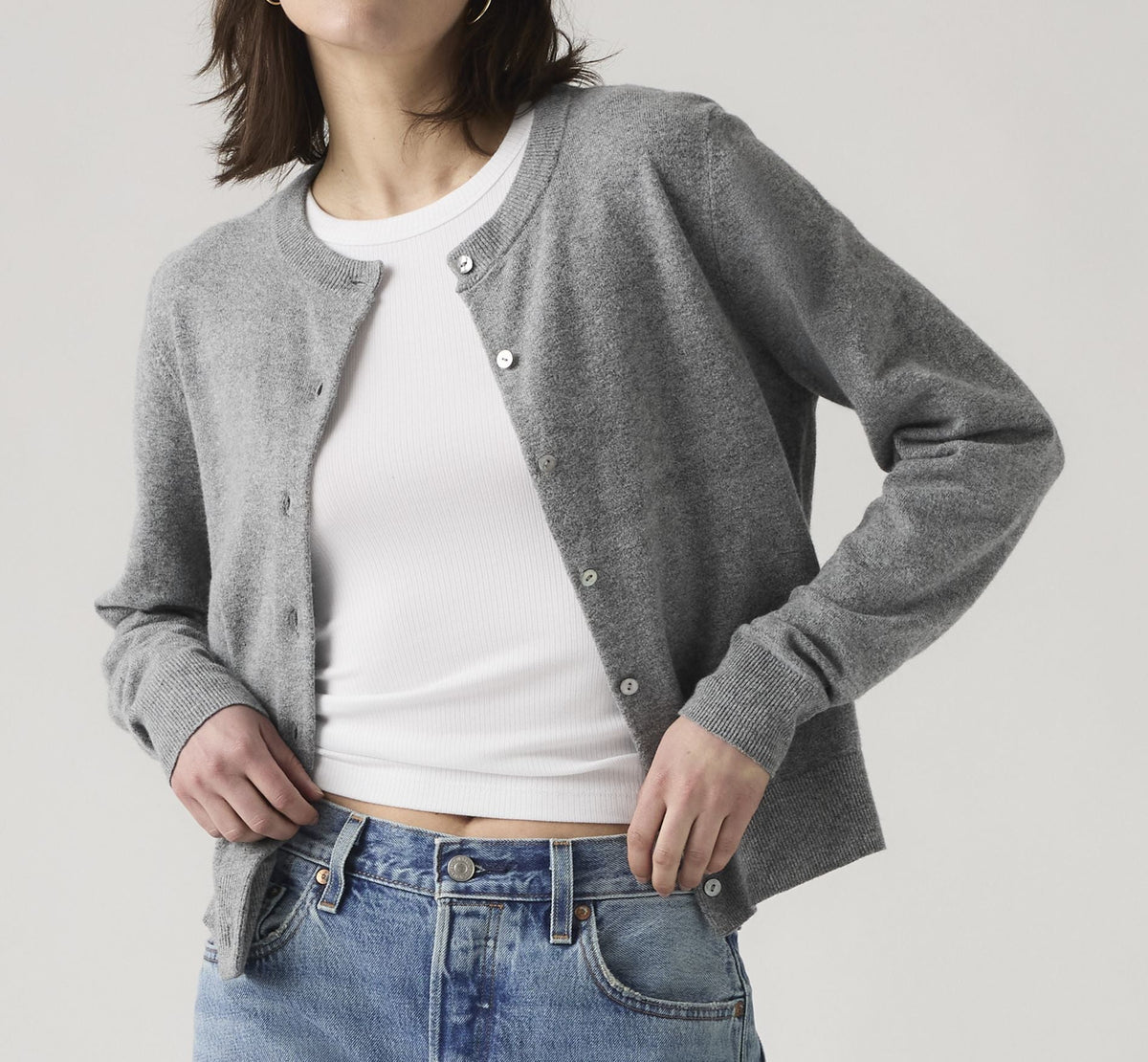 Levi's® Super Soft Crewneck Cardigan, Hellgrau "Heather Gray"