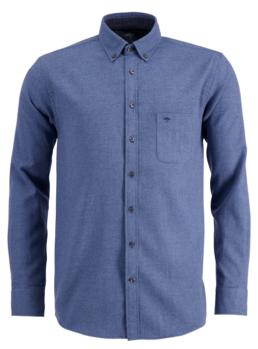 Fynch Hatton Hemd, Slim Fit, Flannel Midblue, Frontansicht