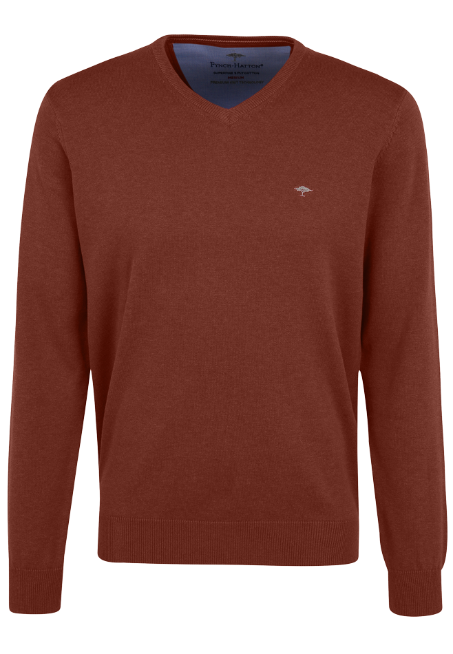 Fynch Hatton Pullover V-Neck, Terracotta, Frontansicht