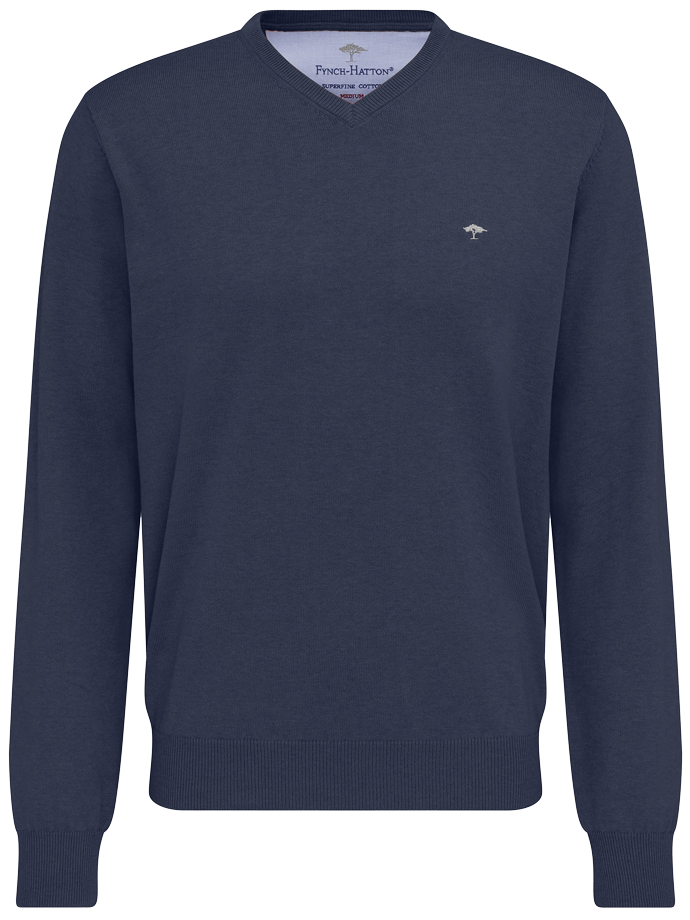 Fynch Hatton Pullover V-Neck, Night, Frontansicht