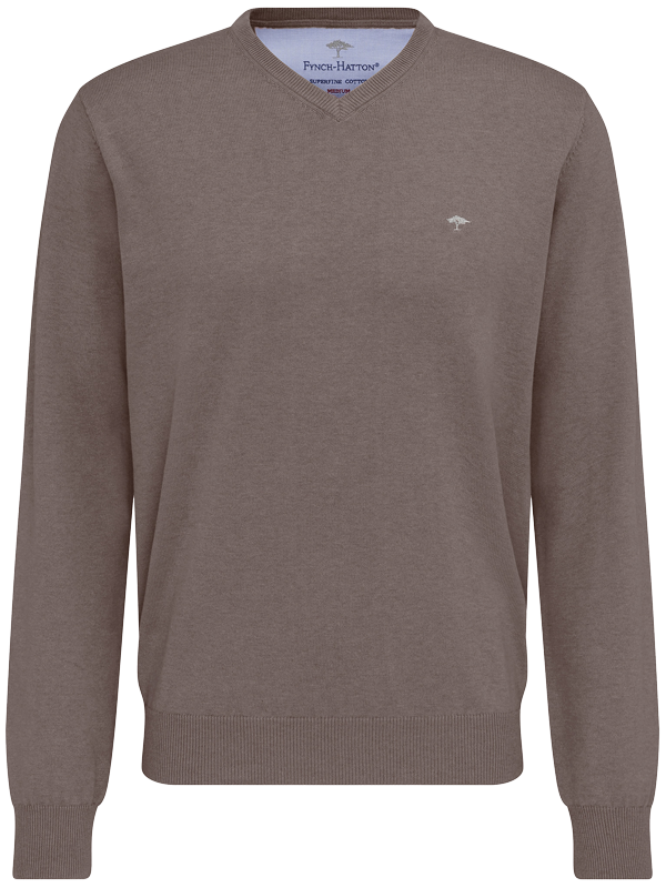 Fynch Hatton Pullover V-Neck, Earth, Frontansicht