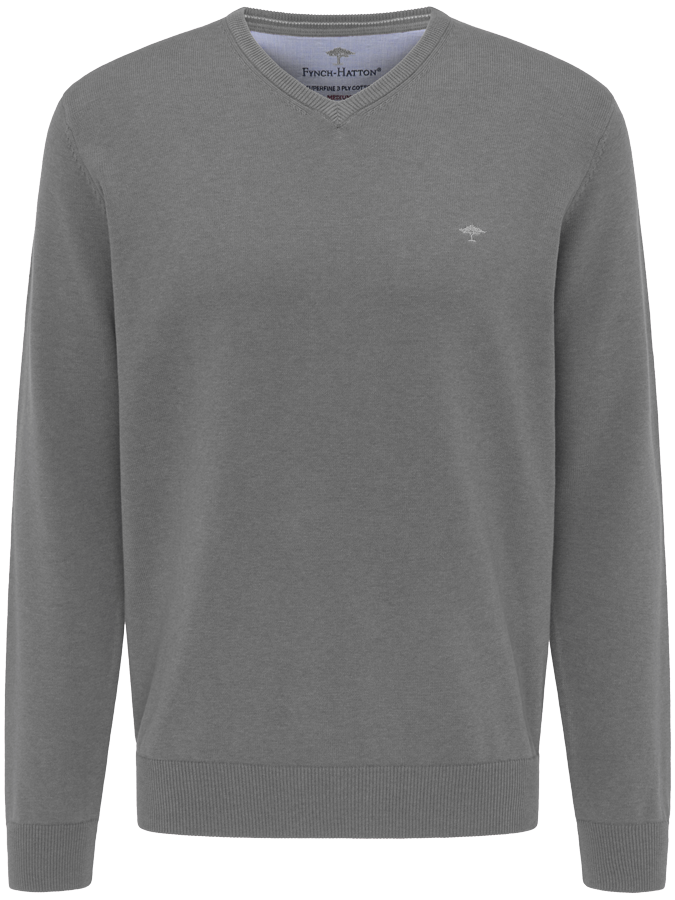 Fynch Hatton Pullover V-Neck, Steel, Frontansicht