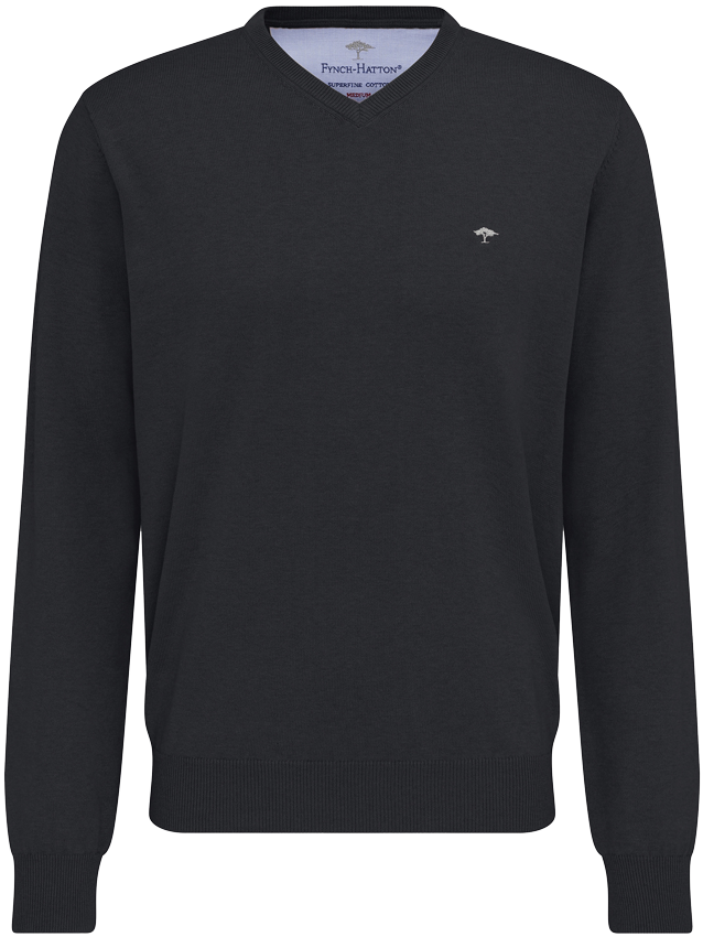 Fynch Hatton Pullover V-Neck, Charcoal, Frontansicht