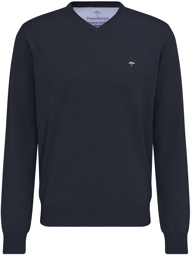 Fynch Hatton Pullover V-Neck, Navy, Frontansicht