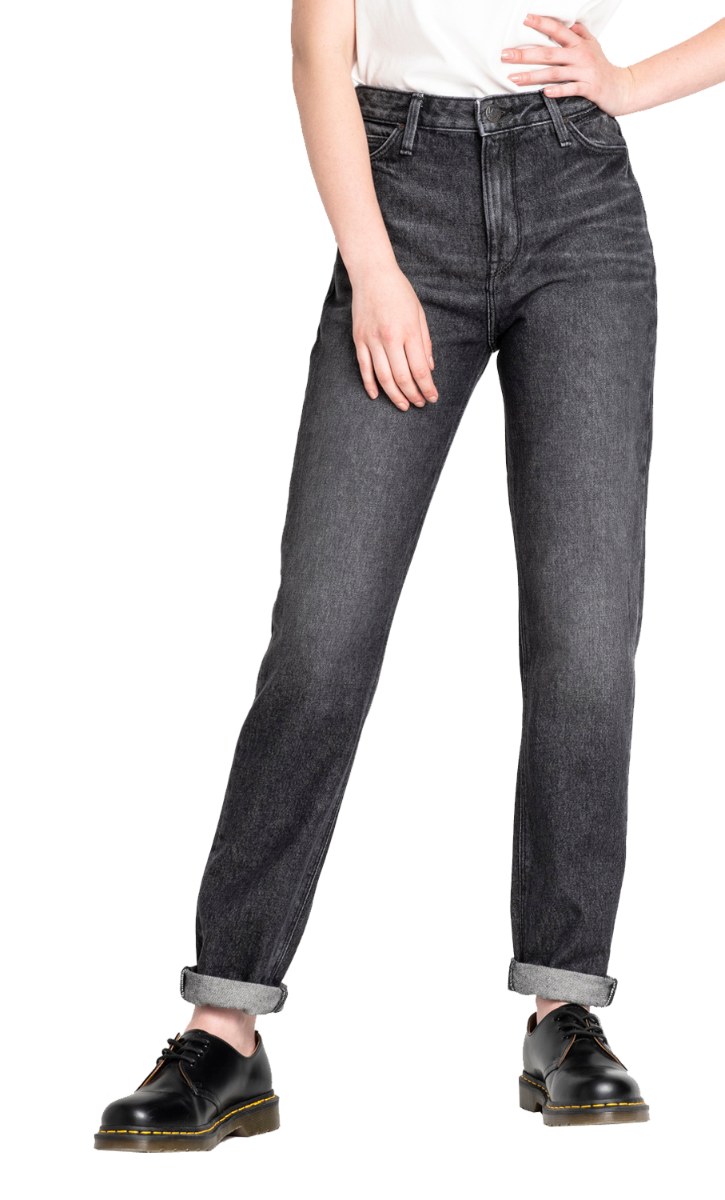 Lee Mom Jeans Straight, Schwarz Verwaschen, Black Lamont, Frontansicht