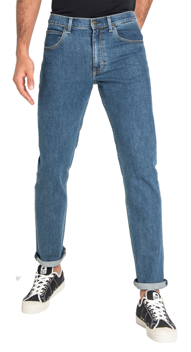 Lee Brooklyn Straight Stretch, Blau, Mid Stonewash, Frontansicht